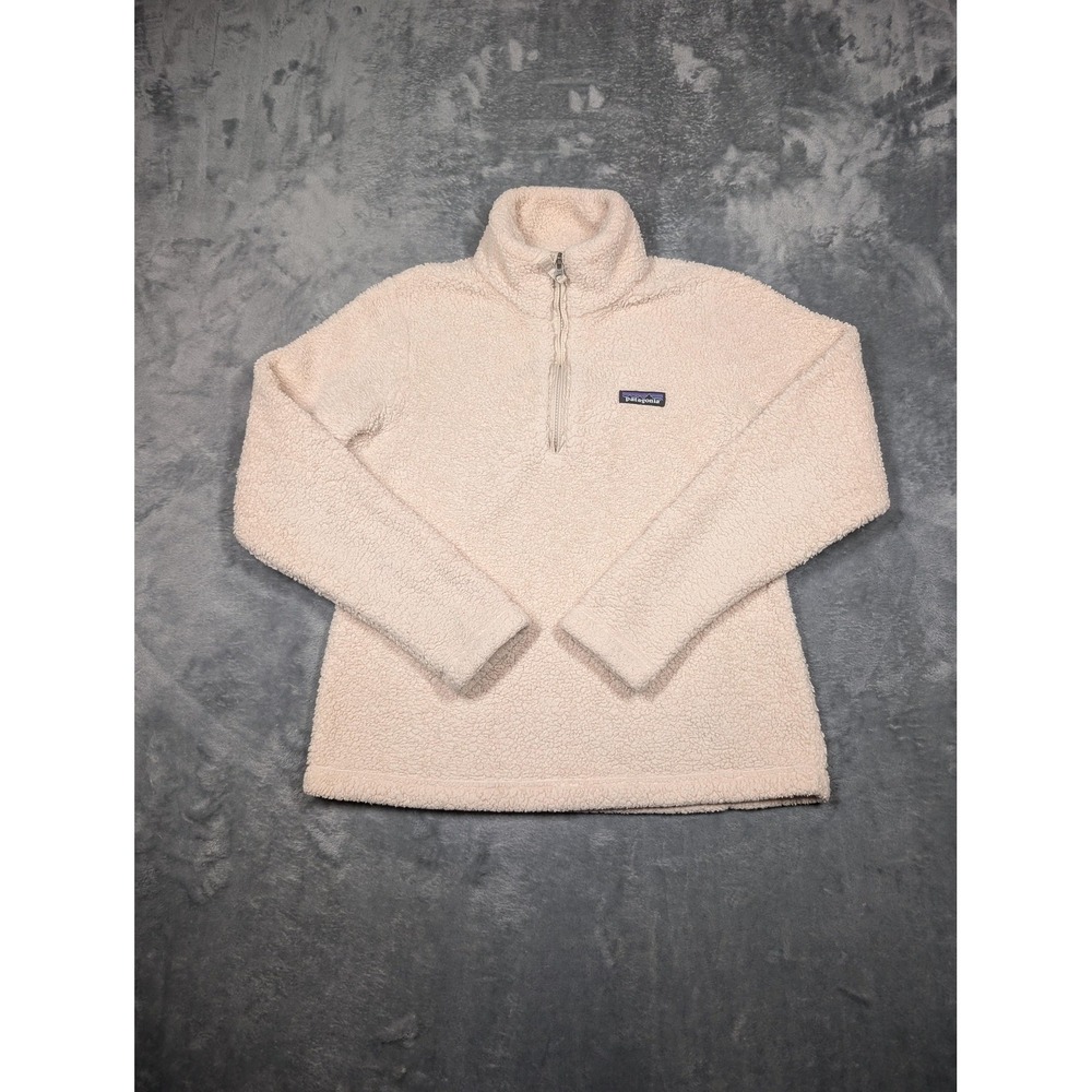 Patagonia Fleece Jacket Womens Small White Sherpa 1/4 Zip Collared Warm Cozy